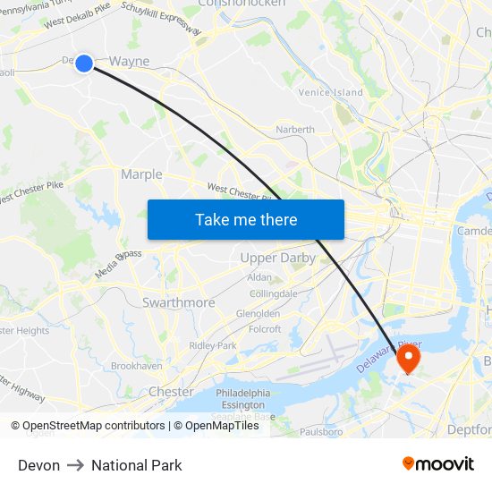 Devon to National Park map