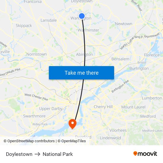 Doylestown to National Park map