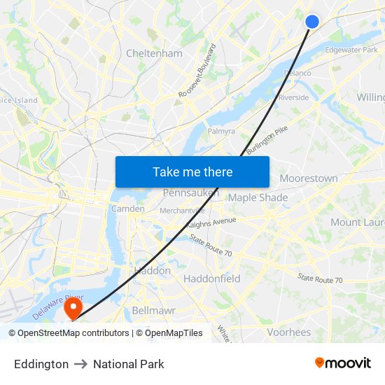 Eddington to National Park map