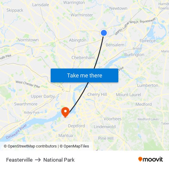 Feasterville to National Park map