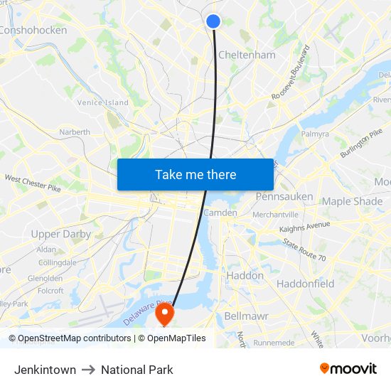 Jenkintown to National Park map