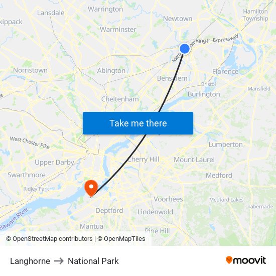 Langhorne to National Park map