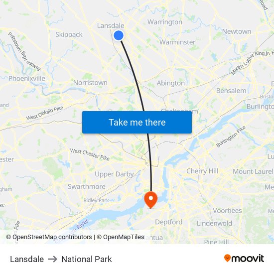 Lansdale to National Park map