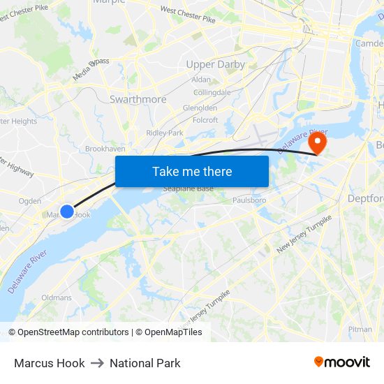 Marcus Hook to National Park map