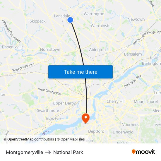 Montgomeryville to National Park map