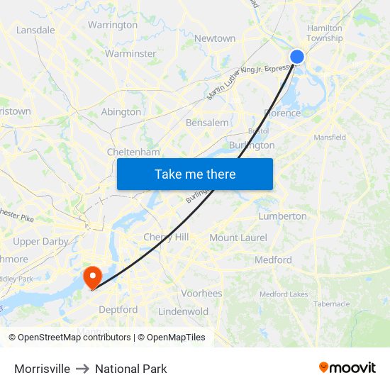 Morrisville to National Park map