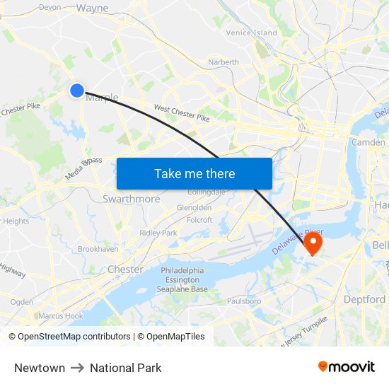 Newtown to National Park map