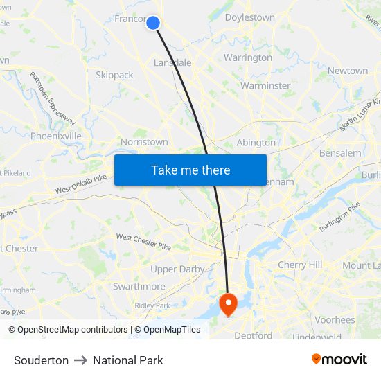 Souderton to National Park map