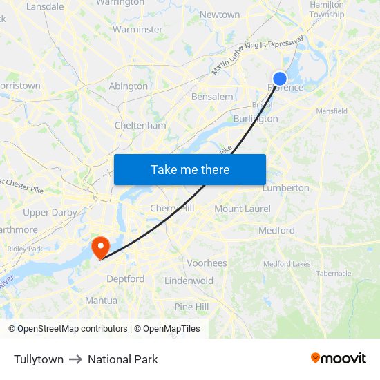 Tullytown to National Park map