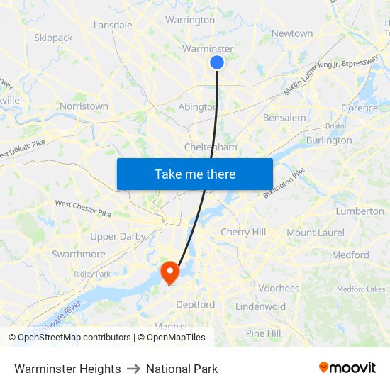 Warminster Heights to National Park map