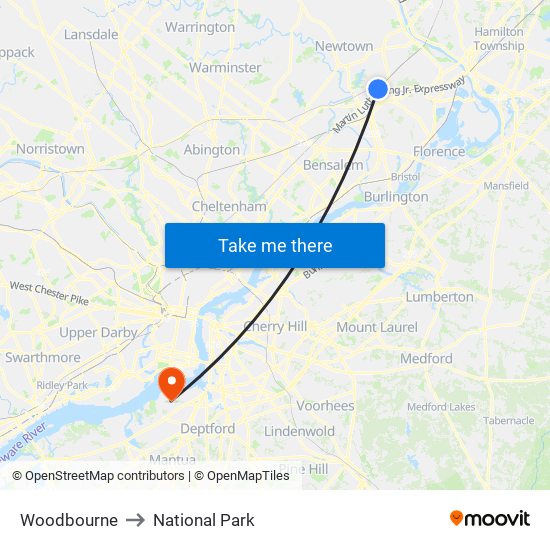 Woodbourne to National Park map