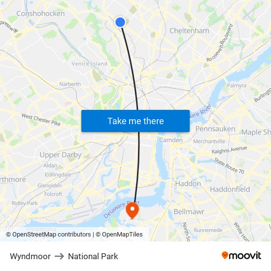 Wyndmoor to National Park map