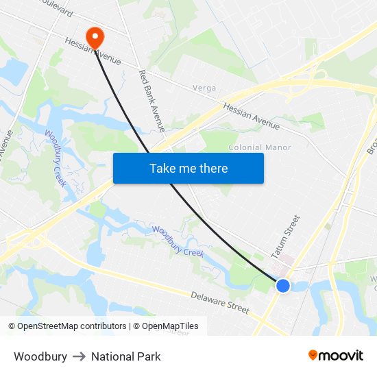 Woodbury to National Park map