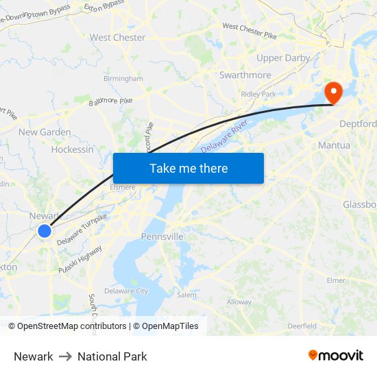 Newark to National Park map