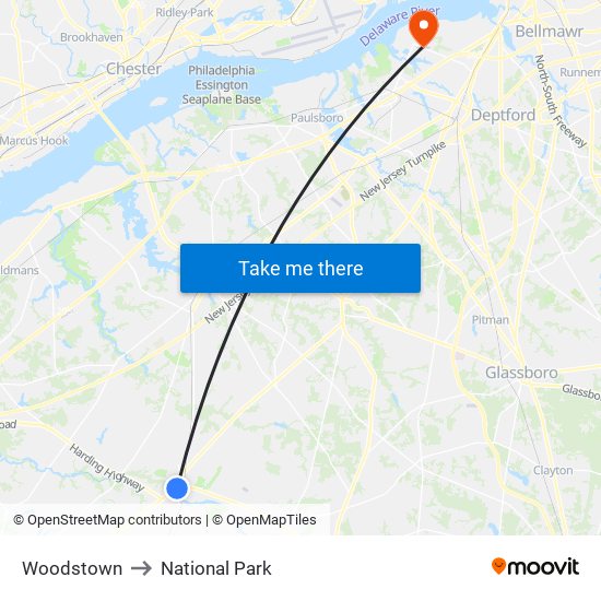 Woodstown to National Park map