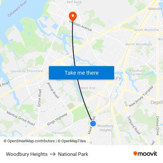 Woodbury Heights to National Park map