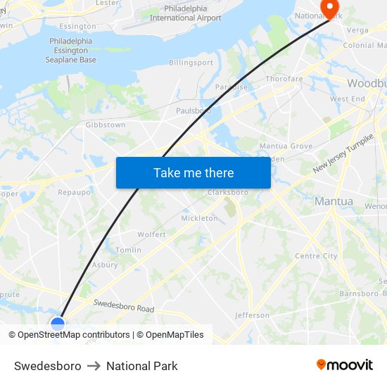 Swedesboro to National Park map