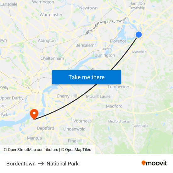 Bordentown to National Park map