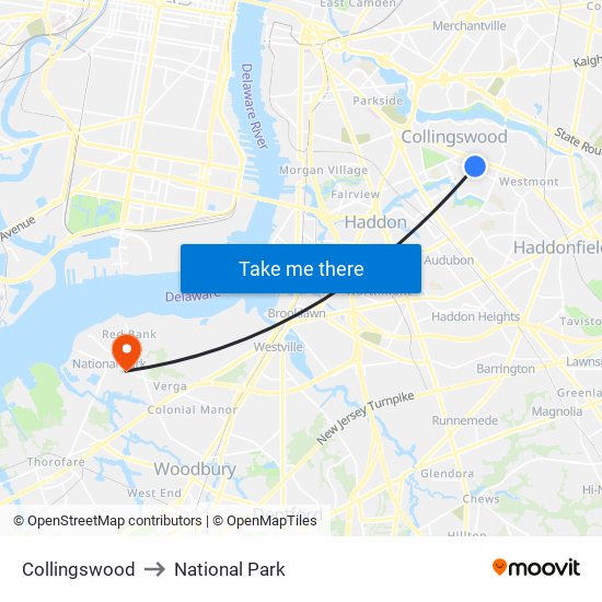Collingswood to National Park map