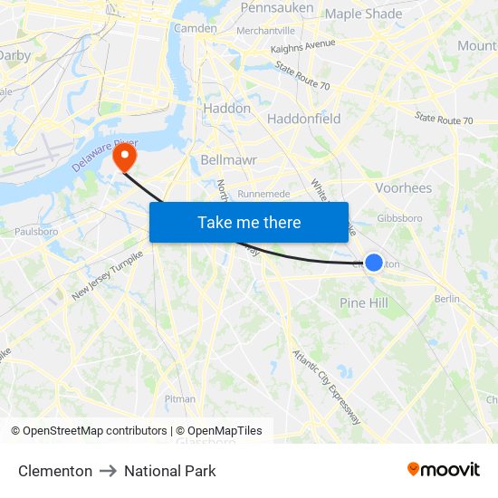 Clementon to National Park map