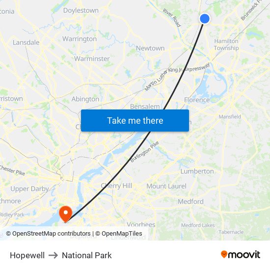 Hopewell to National Park map