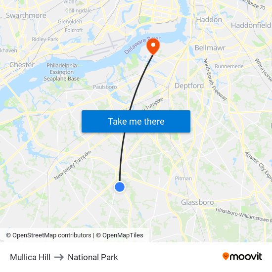 Mullica Hill to National Park map