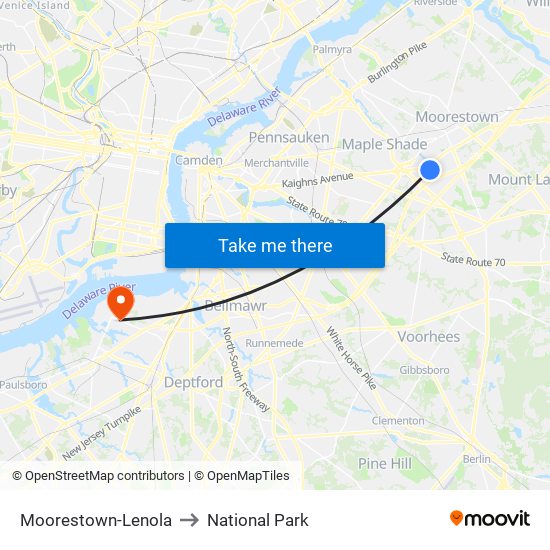 Moorestown-Lenola to National Park map