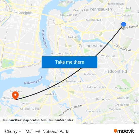 Cherry Hill Mall to National Park map