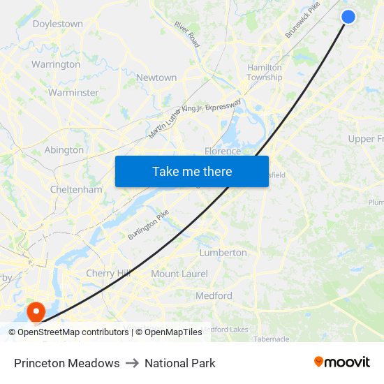 Princeton Meadows to National Park map