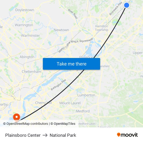 Plainsboro Center to National Park map