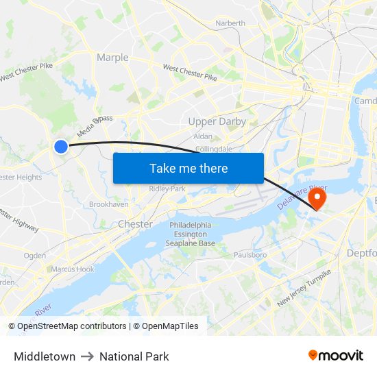 Middletown to National Park map