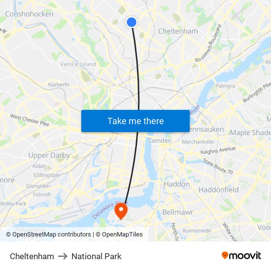 Cheltenham to National Park map