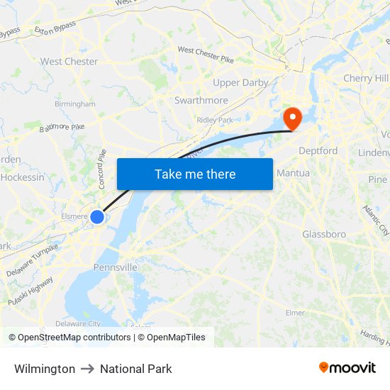 Wilmington to National Park map