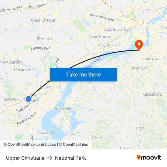 Upper Christiana to National Park map