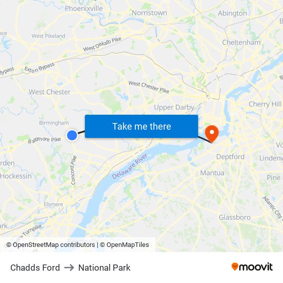 Chadds Ford to National Park map
