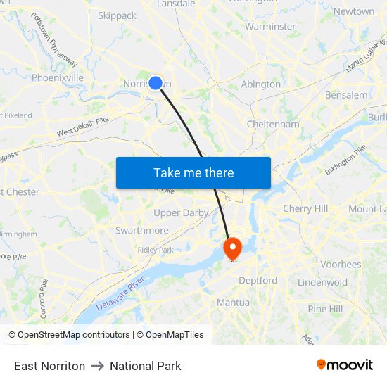 East Norriton to National Park map