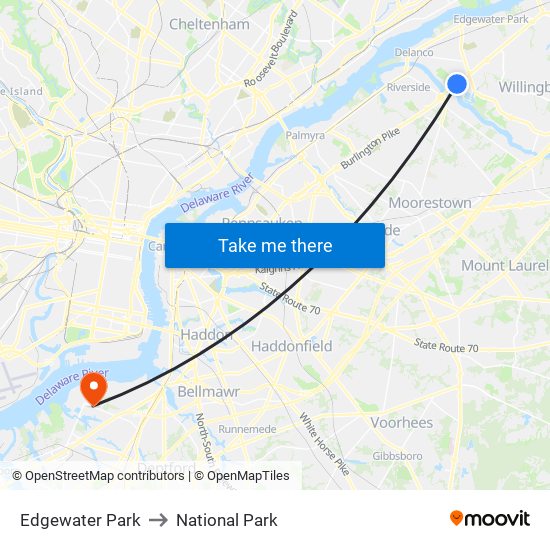 Edgewater Park to National Park map