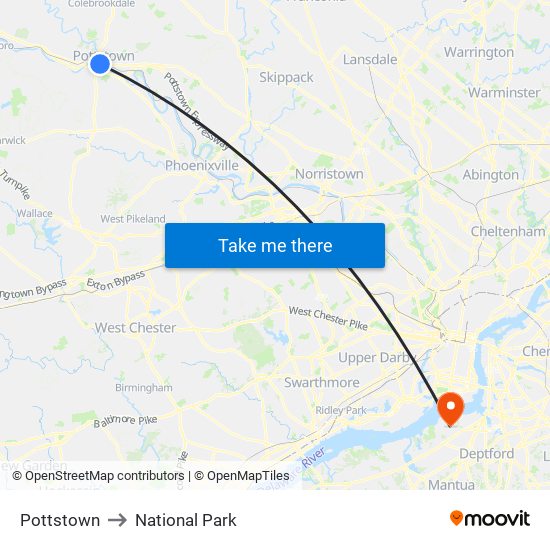 Pottstown to National Park map