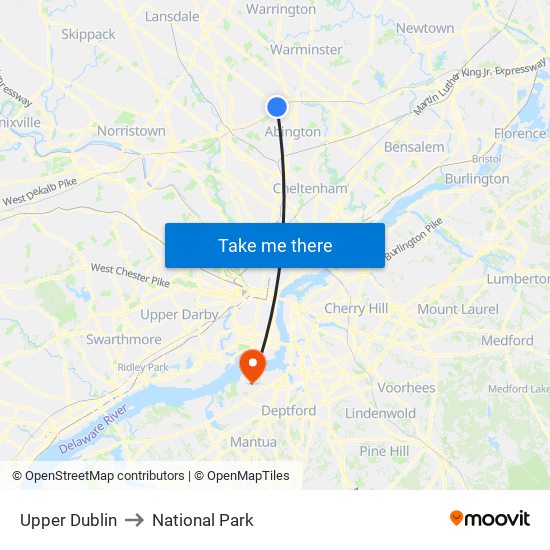 Upper Dublin to National Park map
