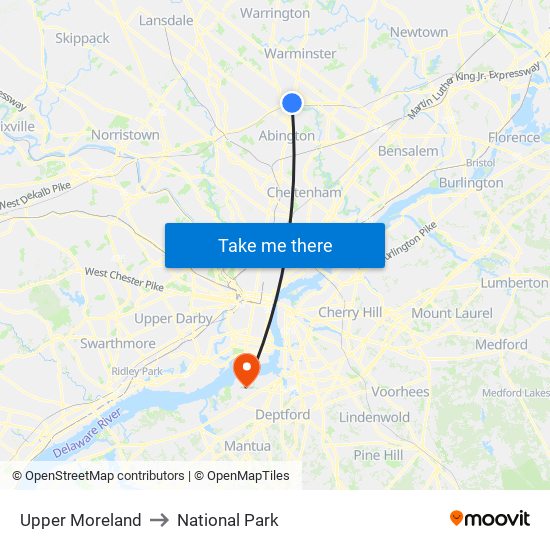 Upper Moreland to National Park map