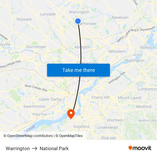 Warrington to National Park map