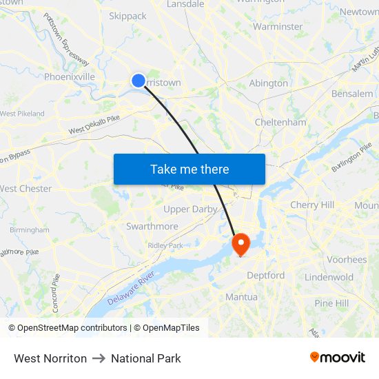 West Norriton to National Park map