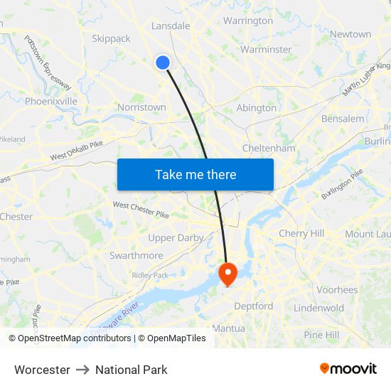 Worcester to National Park map