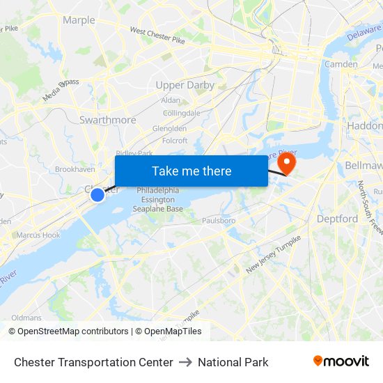Chester Transportation Center to National Park map