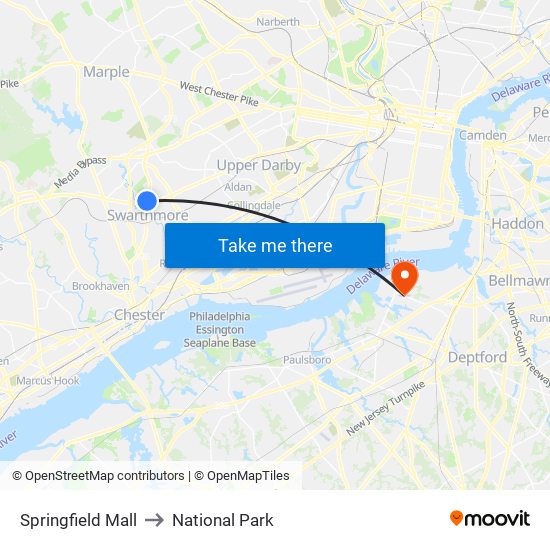 Springfield Mall to National Park map
