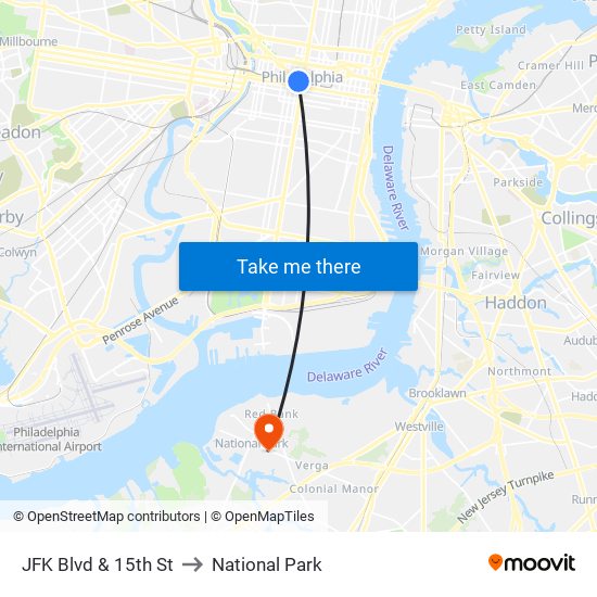 JFK Blvd & 15th St to National Park map