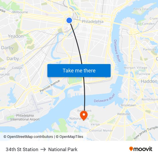 34th St Station to National Park map