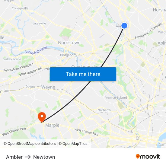 Ambler to Newtown map