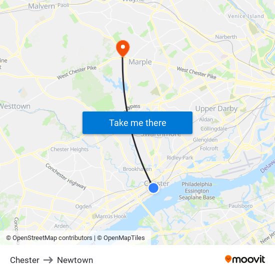 Chester to Newtown map
