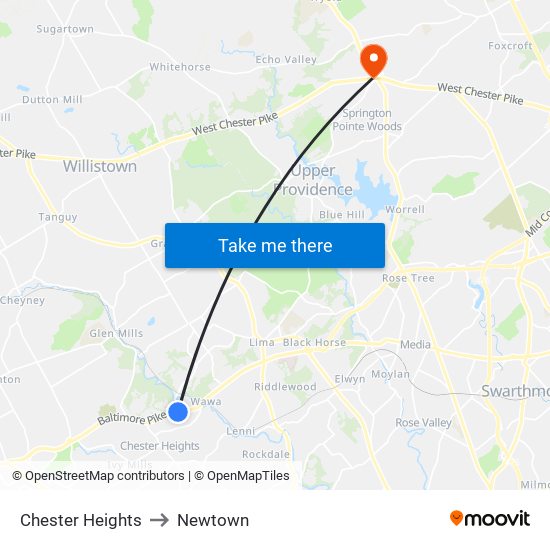 Chester Heights to Newtown map